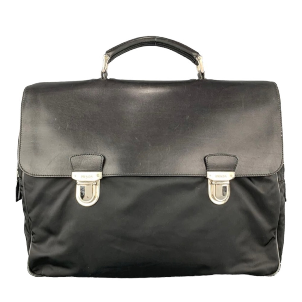 PRADA Nylon & Leather Double Snap Briefcase